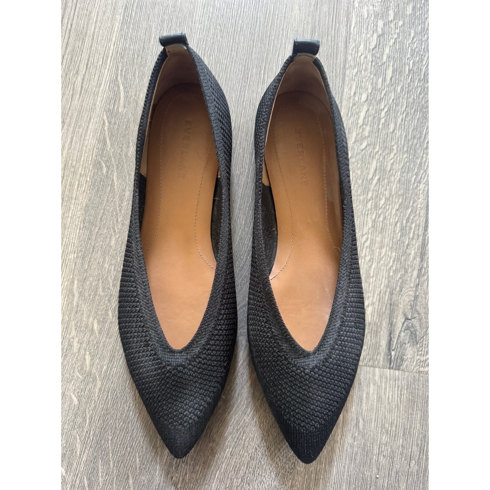 Everlane The 40-Hour Point Flat 8.5 Black ReKnit Pointed Toe Excellent